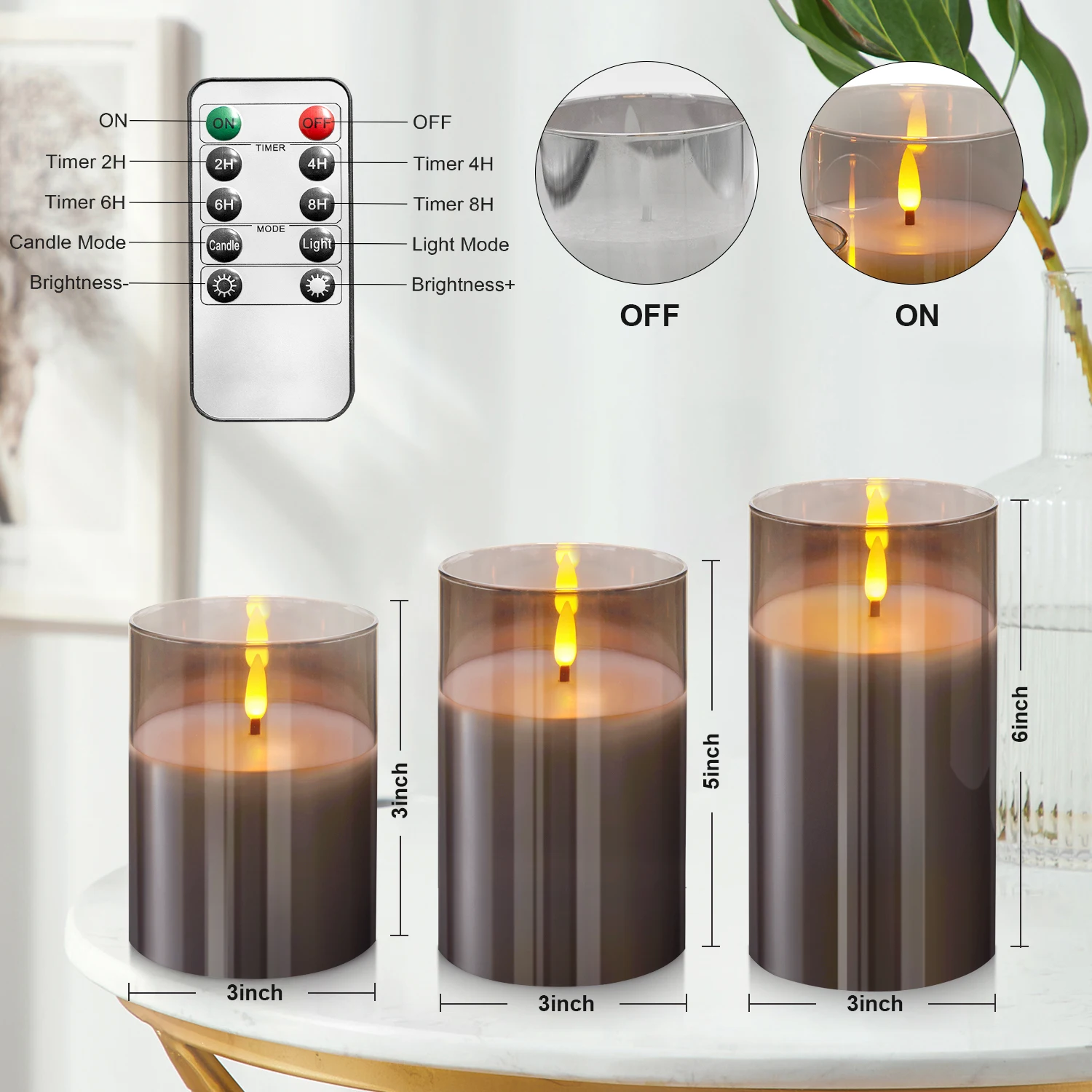 battery operated led candle remote control grey glass real wax flameless electronic candles