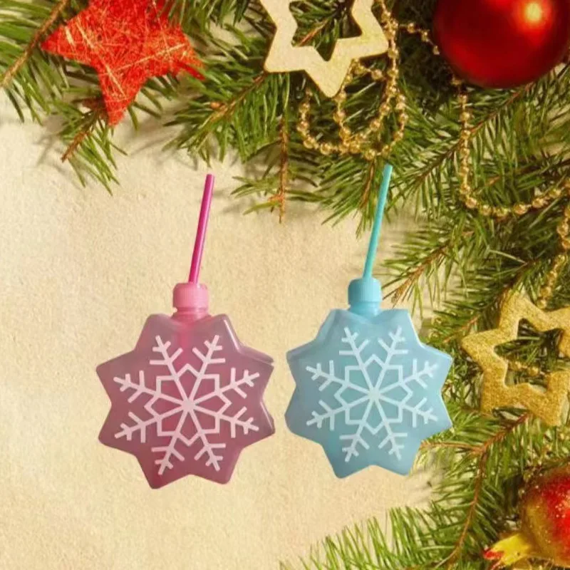 Custom Wholesale  450ml PET Plastic Bottles Christmas Snowflake Shape Party Yard Cups Juice Drinking Slush Yard Cups With Straw
