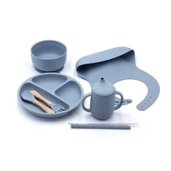 Nordic New Children Bib Suction Bowl Spoon Baby Silicone Supplementary Food Bowl Plate Mouth Feeding Set