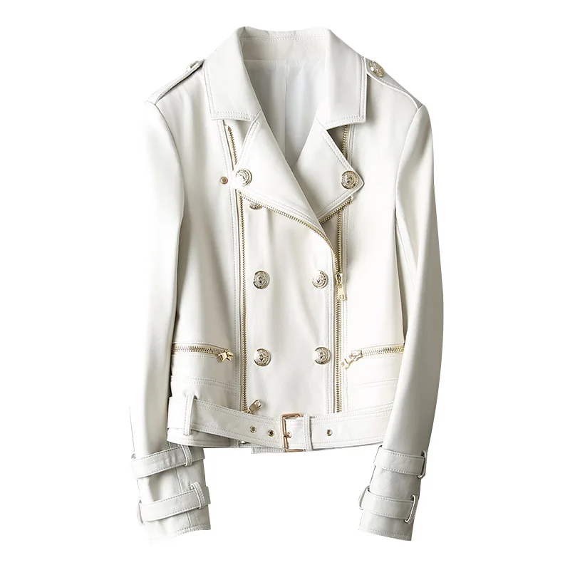 Женская байкерская куртка из натуральной кожи, черная и белая мотоциклетная куртка, свободная верхняя одежда, новинка 2021