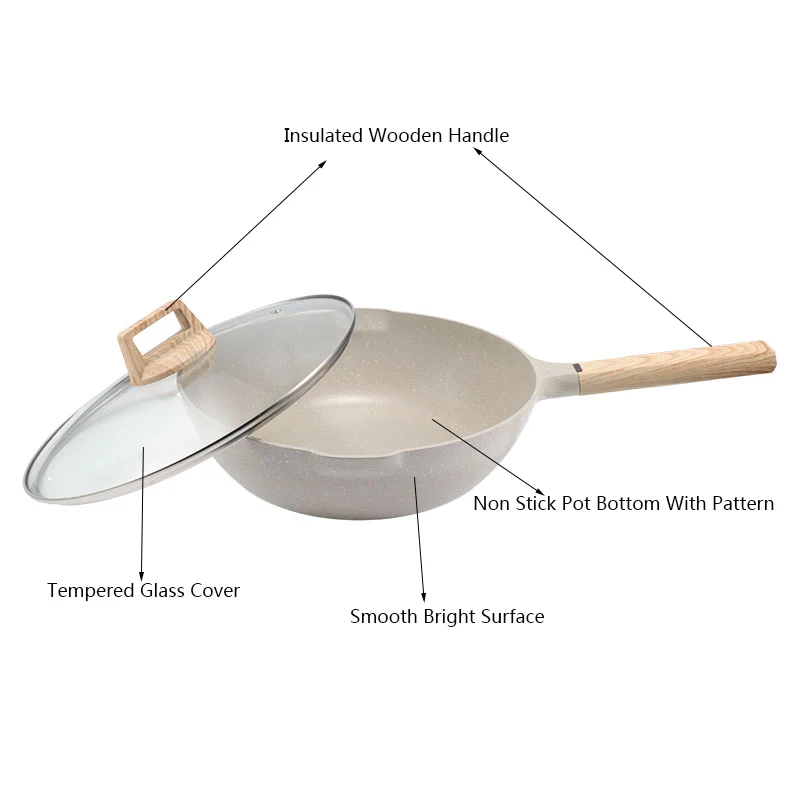 Chinese Supplier Professional Manufacture Wooden Handle Wok Wokpan