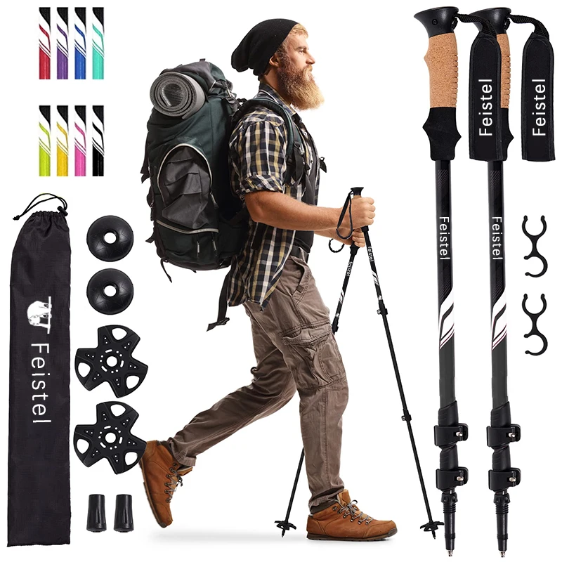 Feistel Trekking Poles - Lightweight, Collapsible Hiking Poles - Pair of 2 Walking Sticks , 7075 Aluminum with Cork Grip