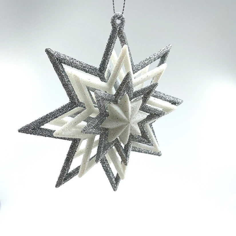 
Factory Direct Sale Shiny Starbrust 10cm Silver White Glitter Star Christmas Ornament Tree Hanging 