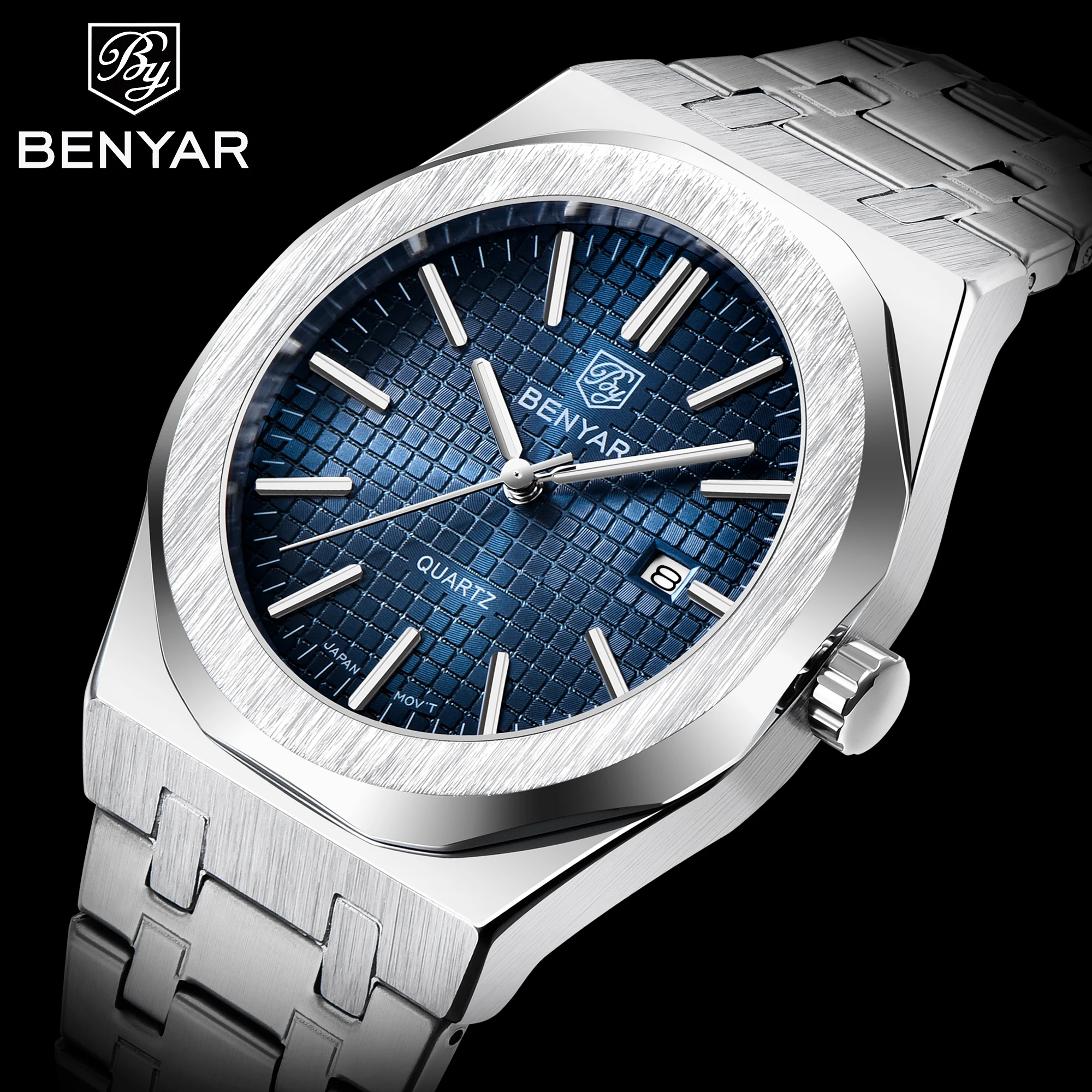 Benyar 5156 ultra slim watches for men OEM custom logo cheap hot sale ultra thin metal strap wrist watch for men
