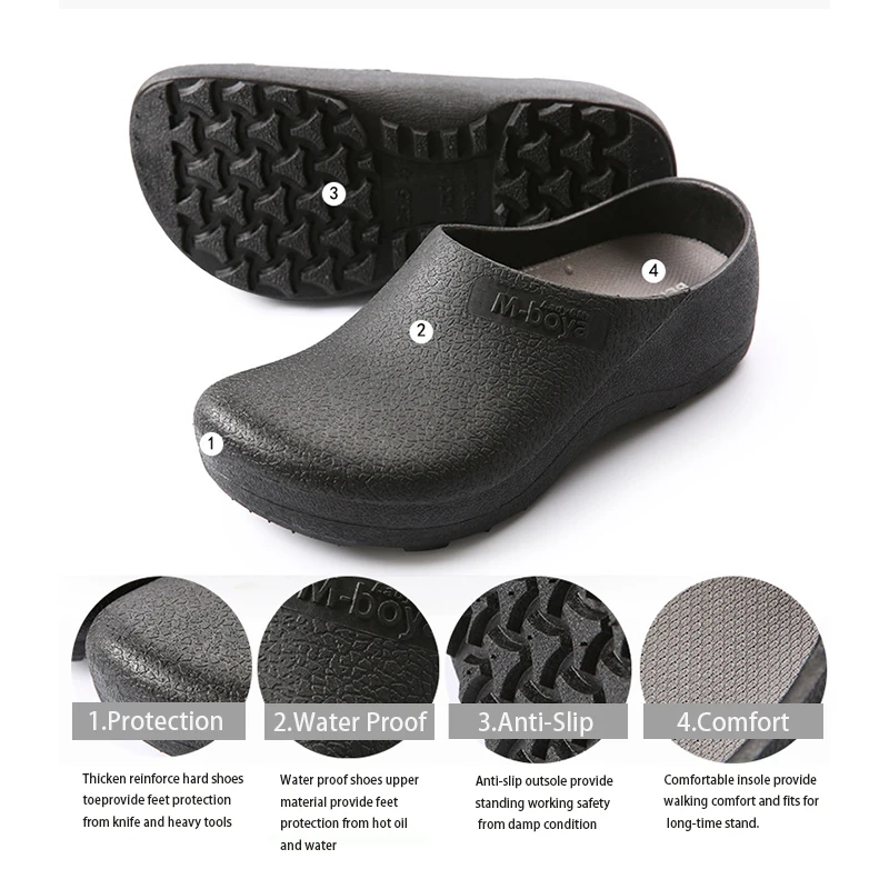 OEM Rubber Outsole Waterproof Kitchen Wide Toe Box Safety Shoes Anti Slip Clogs Slippers Chef Shoes