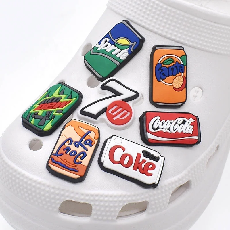 PVC croc shoe charms wholesale cartoon soda coke can brand croc shoe decoration charms