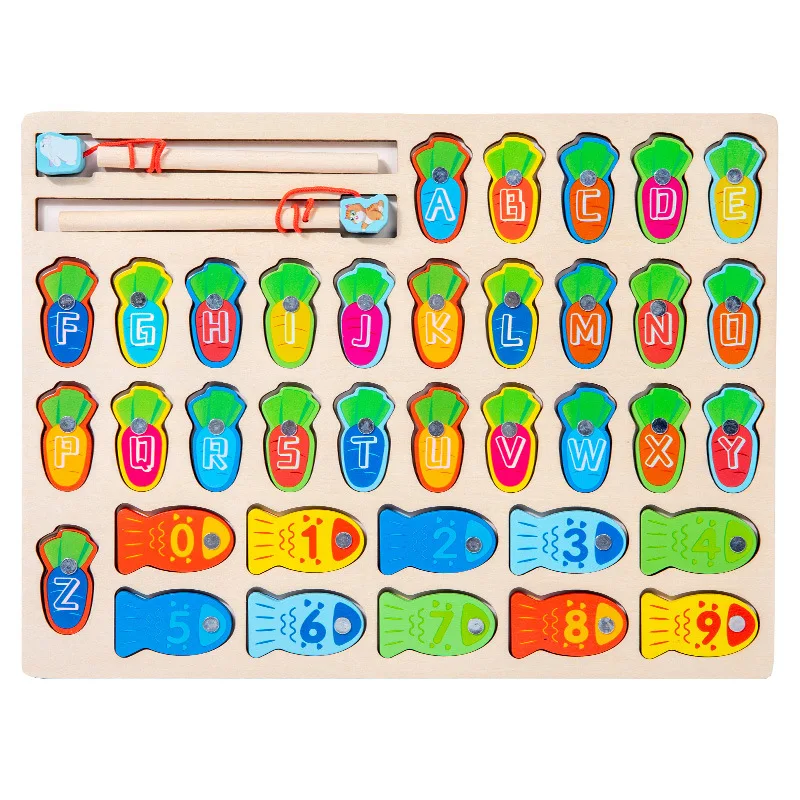2024 kids funny fish game wooden magnetic fishing toy alphabets and number learning puzzle board preschool educational toy