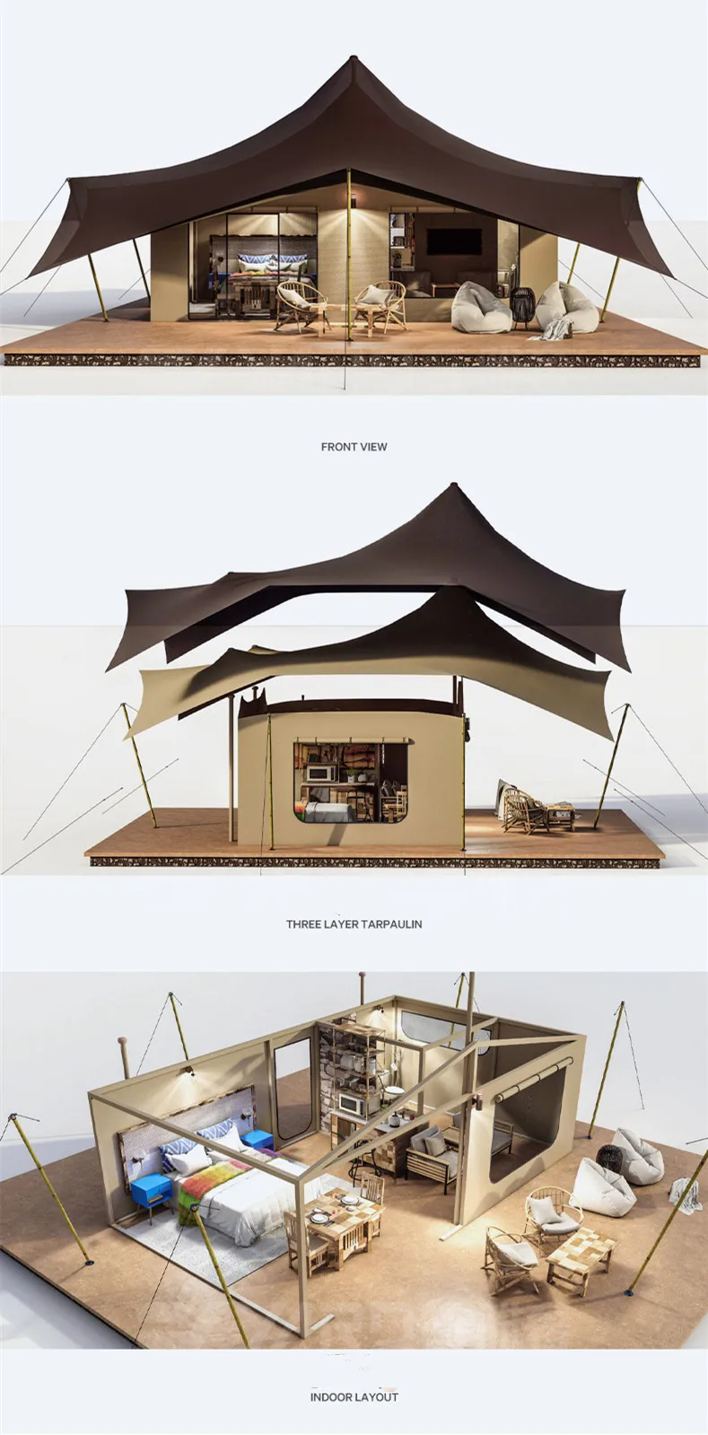 Outdoor Camping Villa House Steel Pod Safari Luxury Hotel Glamping African Tent With Air Condition