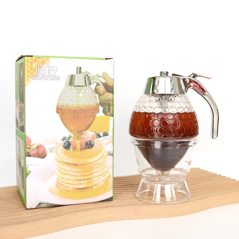 Factory 200ml Honey Dispenser No Drip Maple Syrup Dispenser Bee Drip Storage Pot Jar with Stand Multi Function Honey Dispenser