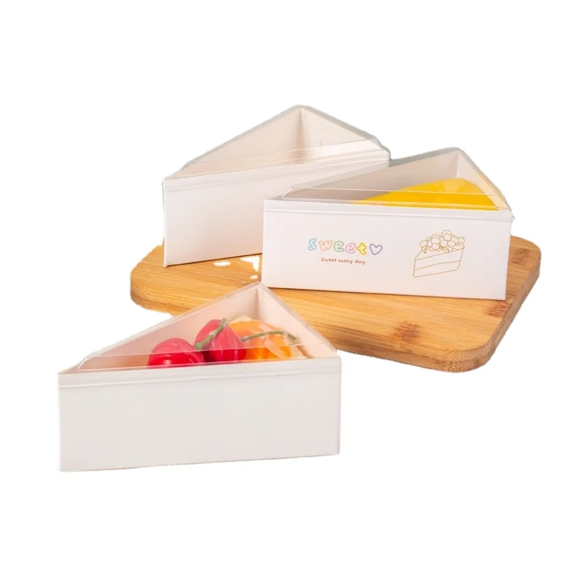 Custom Printed 2mm Thick Food Grade Cake Slice Container Triangle Tray with Window Cover for Supermarket Bakery Dessert Shop