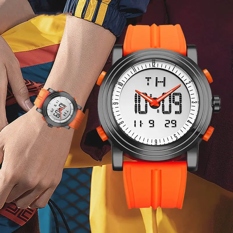 Universal watch creative double display glow-in-the-dark cool sports watch silica gel band student electronic watch