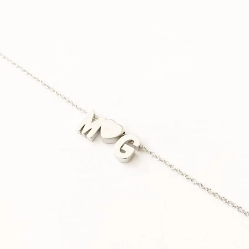 MECYLIFE Couples Heart Initial Necklace Two Letter Silver Monogram Gold Letter Jewelry Dainty Necklaces