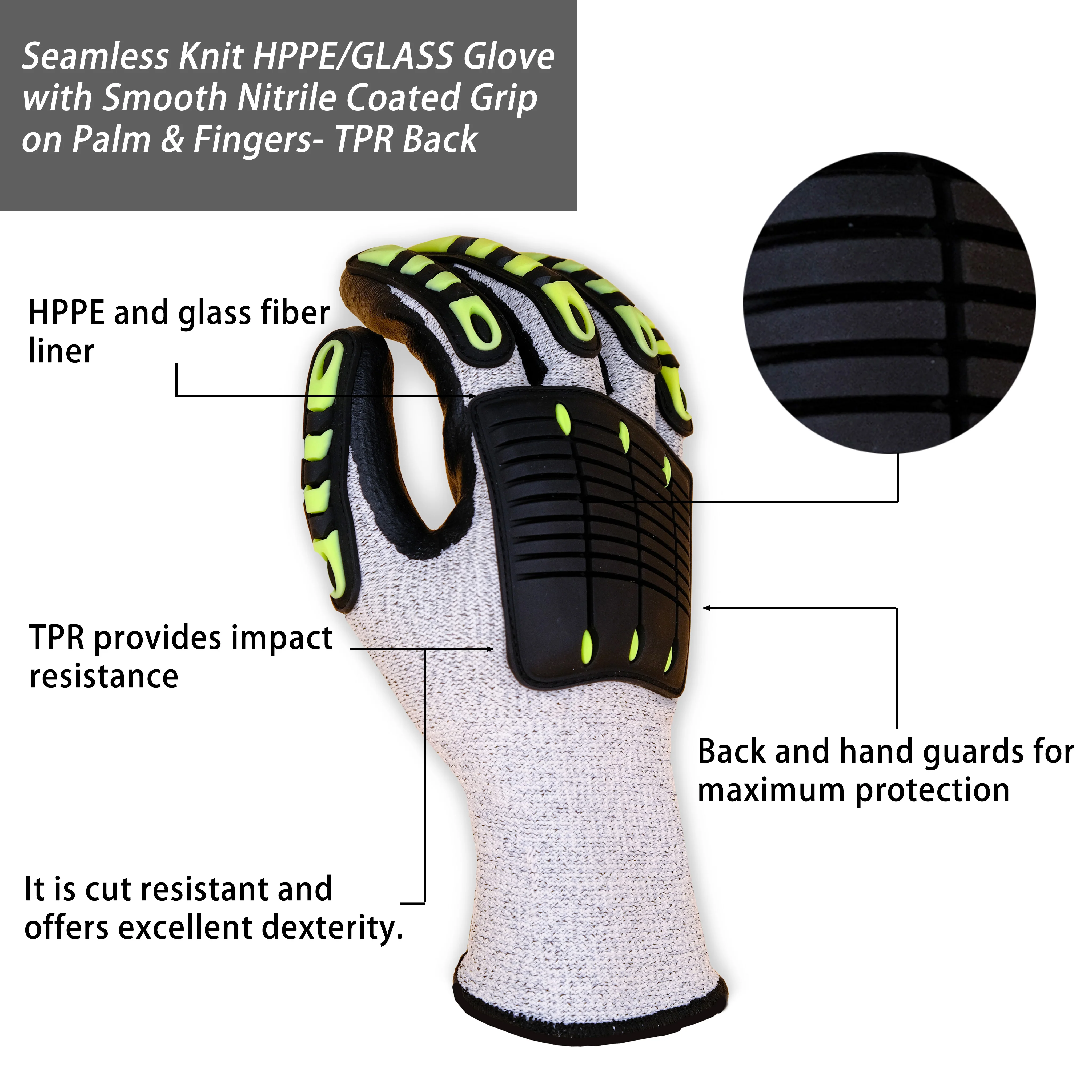 SKYEE Strong Nitrile Glassfabric En388 Level 5 Anti Cut Impact Resistant TPR Work Mechanic Construction Glove for Auto