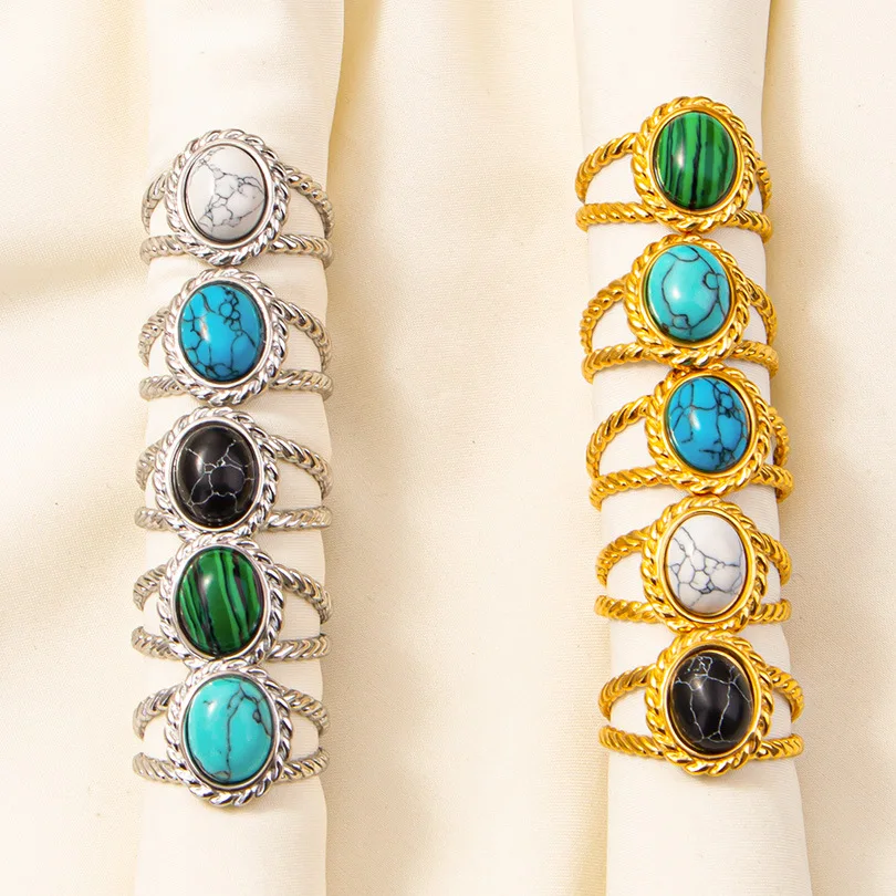 304 stainless steel ring titanium steel ring geometric shape female and male simple fashion design adjustable turquoise ring