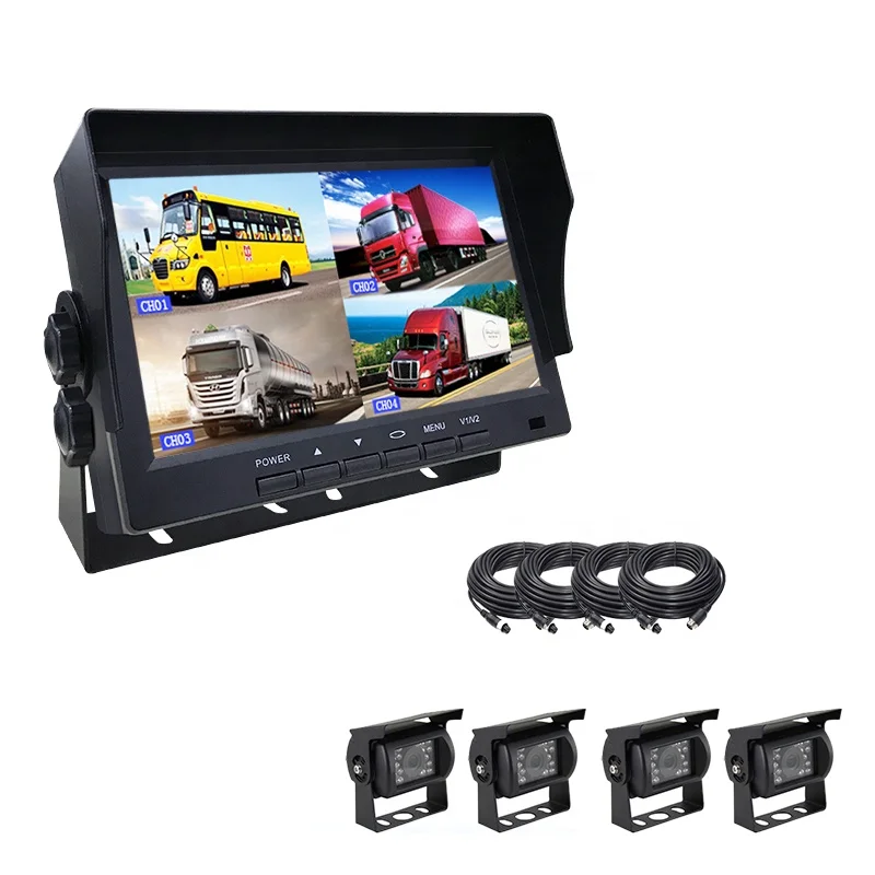 Hot selling 7 inch  Quad Split Monitor Built in AHD DVR 4 Channels Car Reversing aid  Monitor Video Recording all in one