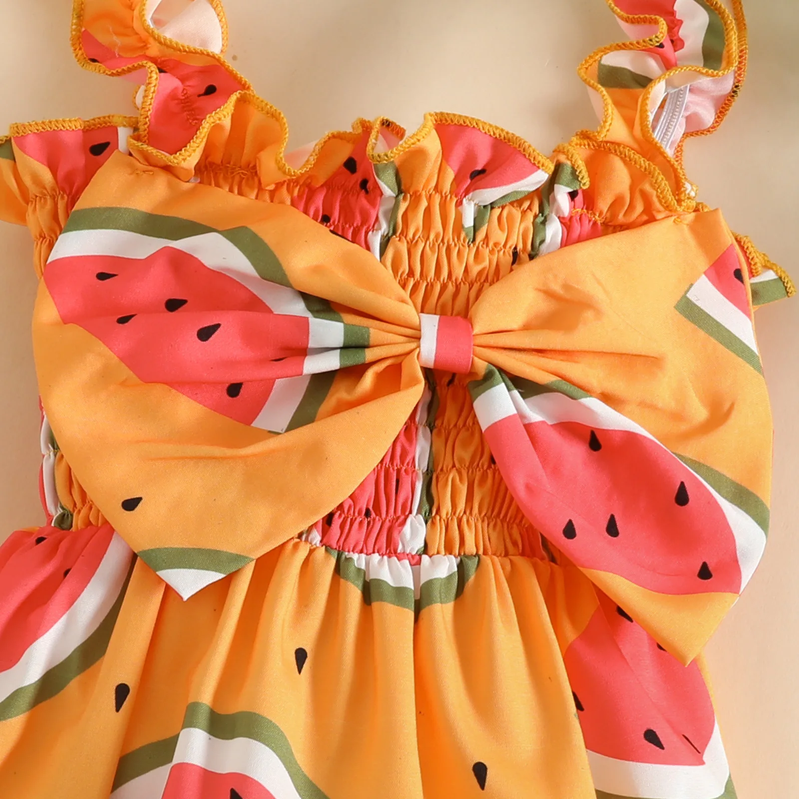 New Summer Baby Clothes Watermelon Print Shoulder Strap Triangle Romper Sleeveless Baby Rompers with Bow Headband