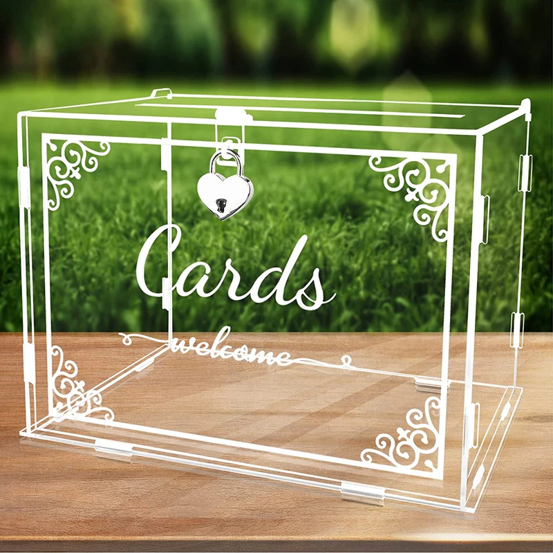 Clear Lucite Wedding Card Box Crystal Keepsake Box with Lock Acrylic Wishing Well Wedding Card Box With Slot