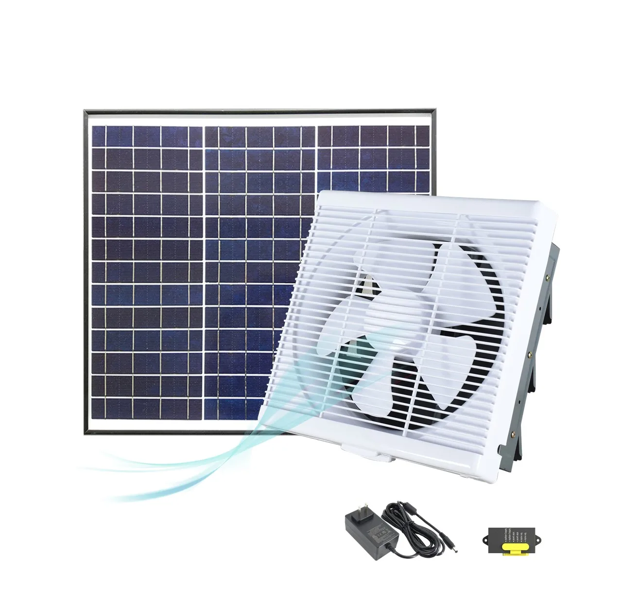 30W High Quality Energy-saving Louvered 12v BL DC Wall Fan Kit 10 inch Fan with Solar Powered Ventilation Fan