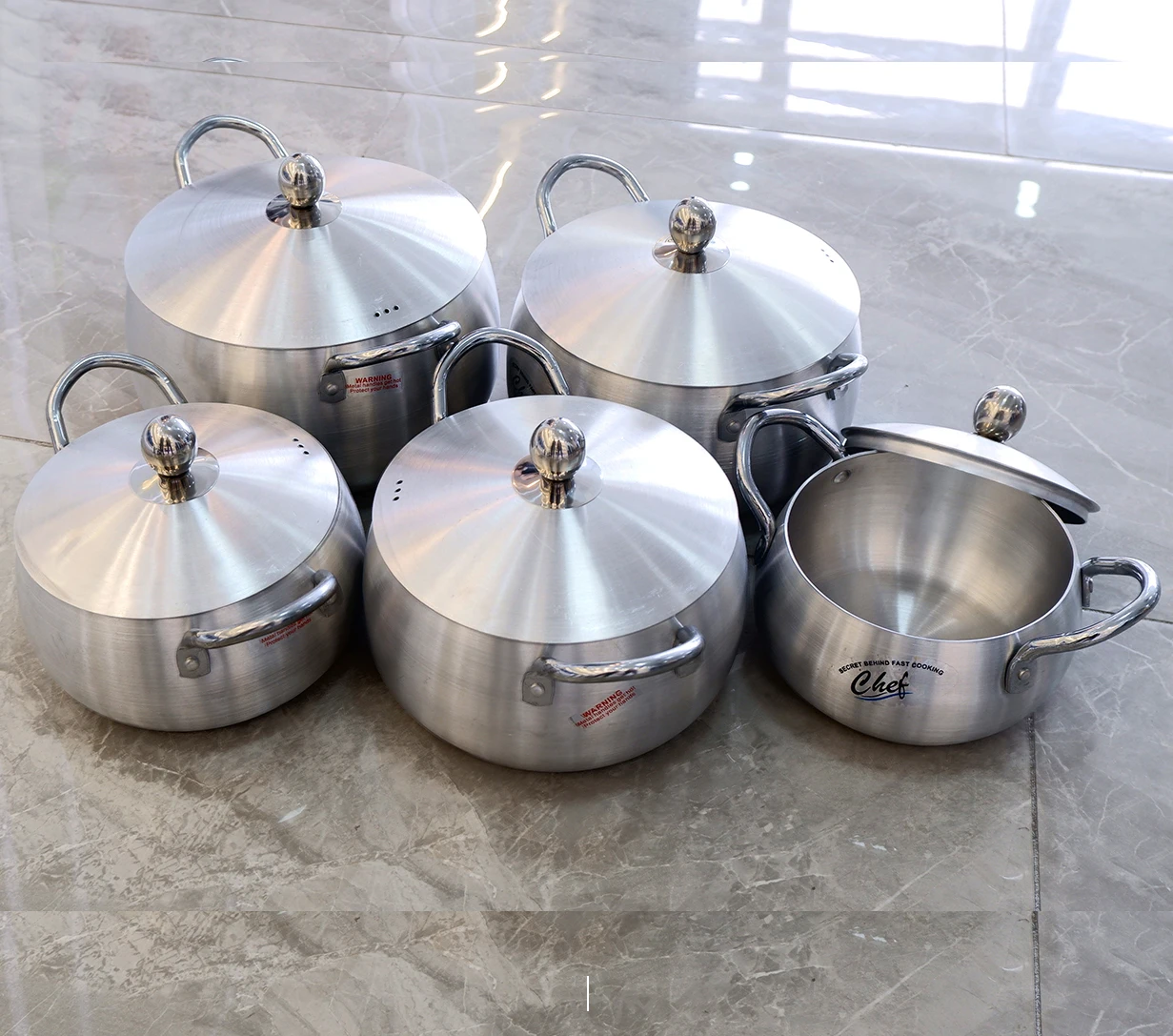 Customized from factory belly shape aluminum material cooking pot set with steam pot