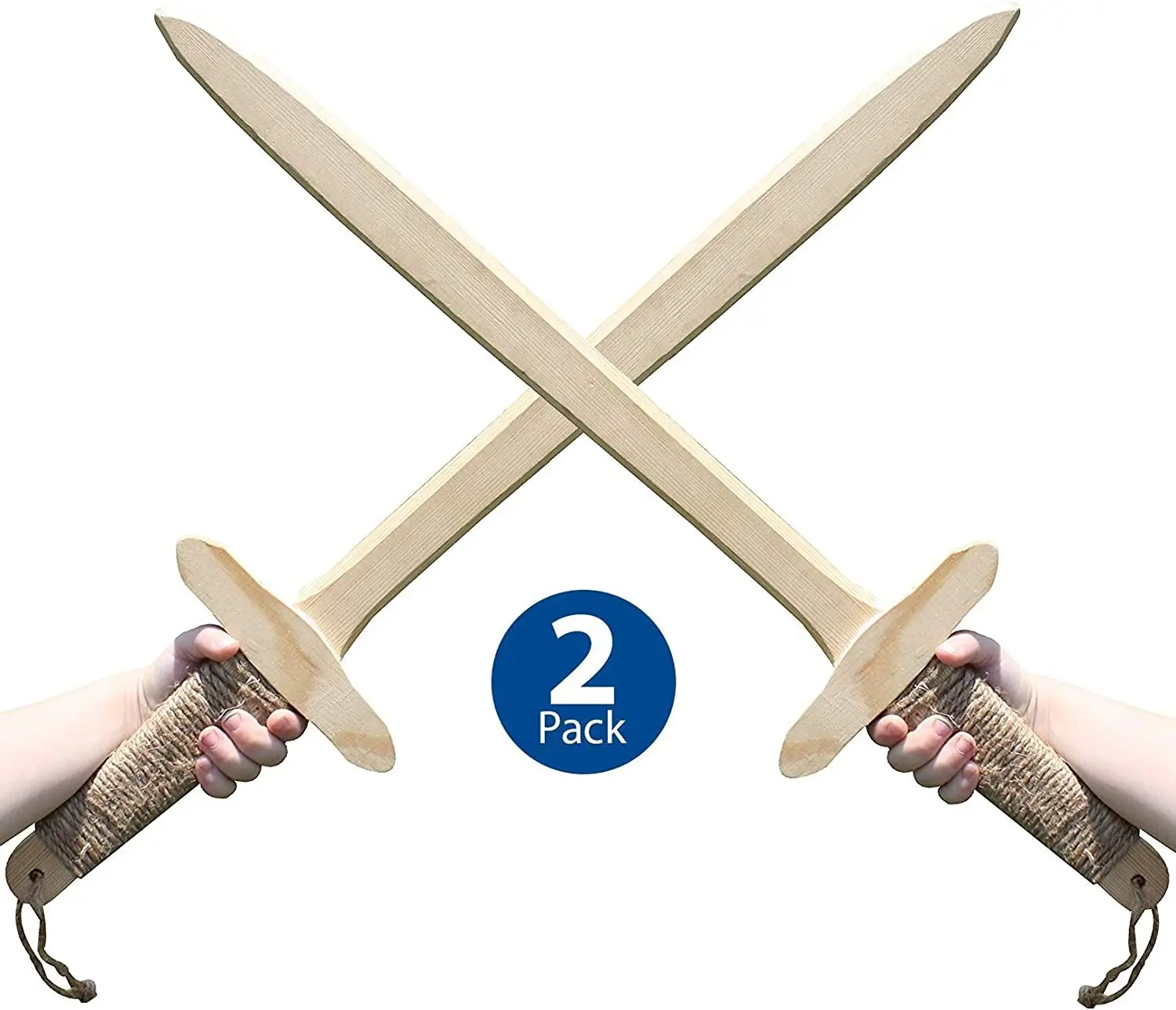 2-Pack - Burnt Wooden Toy Sword - Handmade - Lightweight Wood Toy Swords Set for Outdoor Play