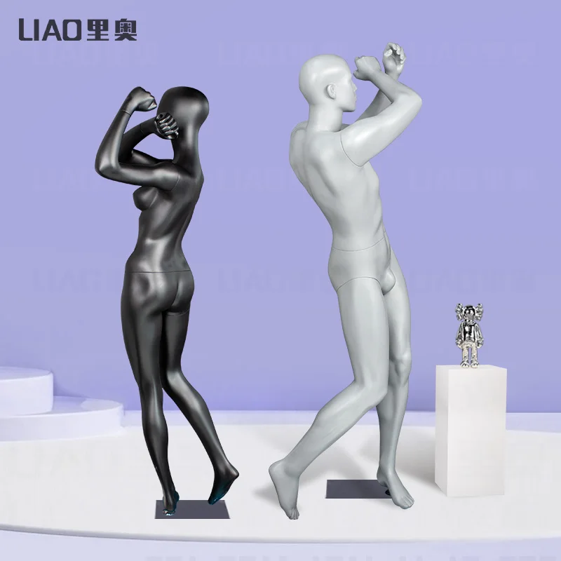 headless sports male mannequin used runs play ball games clothes dummy men black gray full body