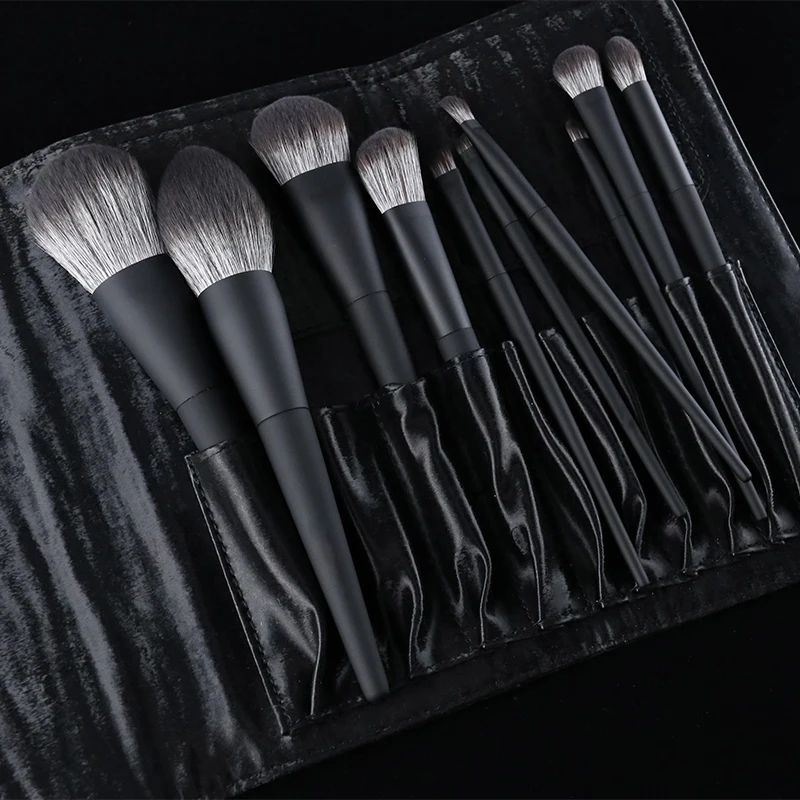 LEISHANG 10Pcs Black Matte Wood Material Professional Makeup Brushes Private Label Cosmetic MakeUp Brush Set