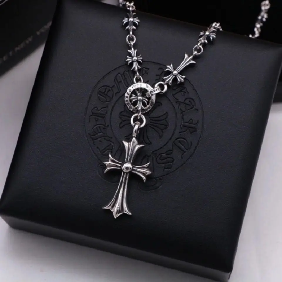 Wholesale Punk Thai silver plated  Long punk cross necklace for man  necklace jewelry cross
