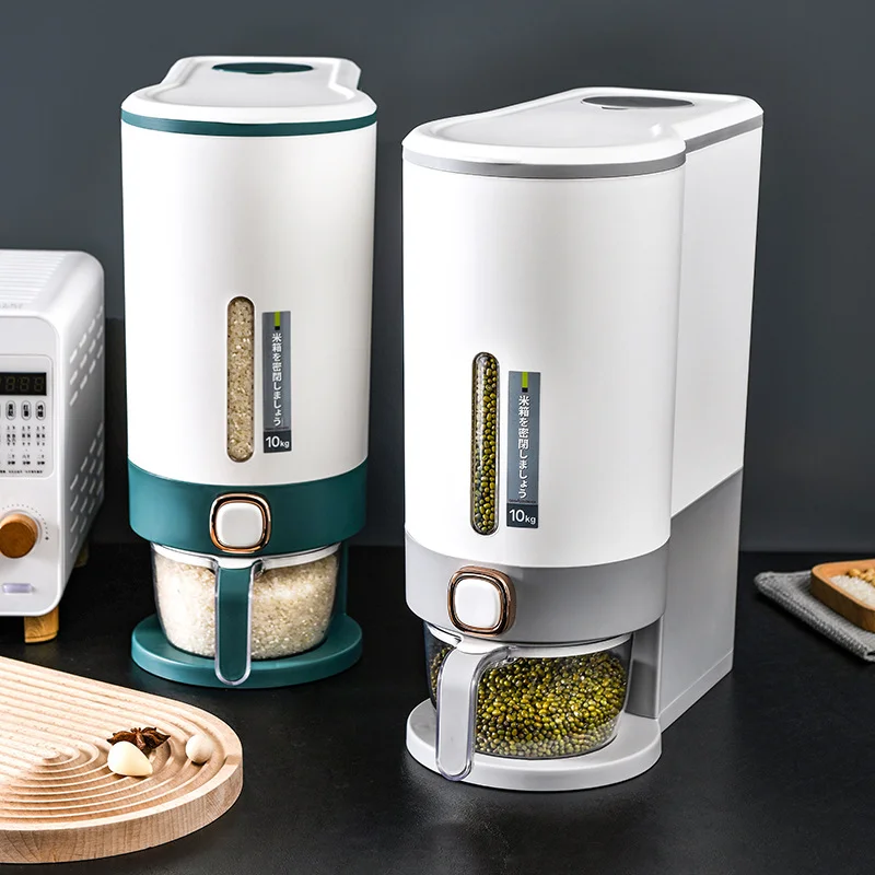 10kg Premium Plastic BPA-Free Large Capacity Cereal Grain Dry Food Storage Box Rice Dispenser with Measuring Cylinder