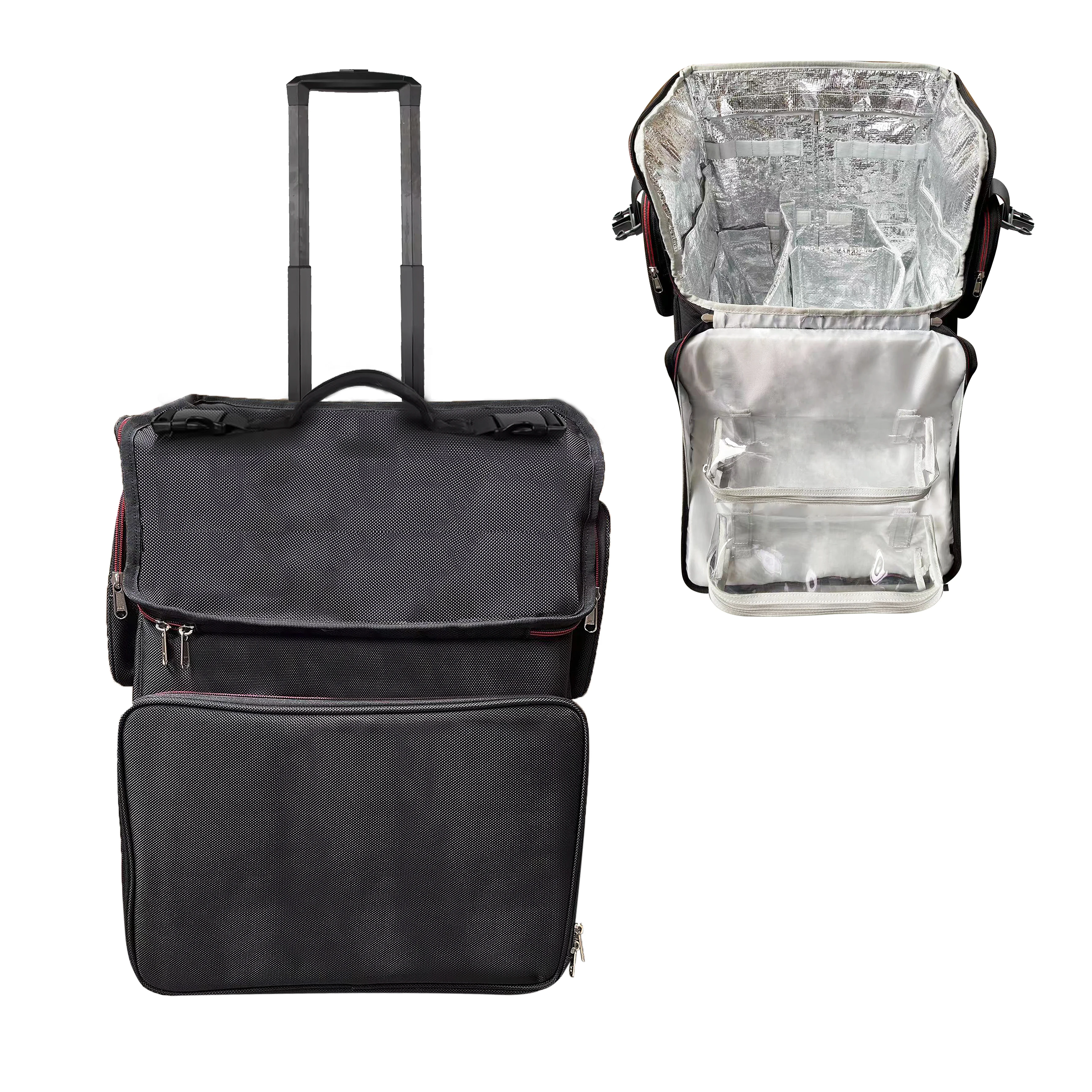 2 in 1 Customized Large Makeup & Hairdresser Trolley Case with Pouch Bag & Makeup Brush Holder Travel-friendly Storage Solution