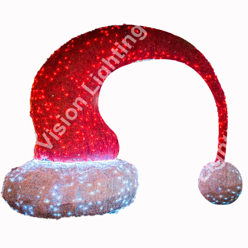 Outdoor led landscape Sculpture led high quality Christmas decoration 3D Giant Santa Hat motif light