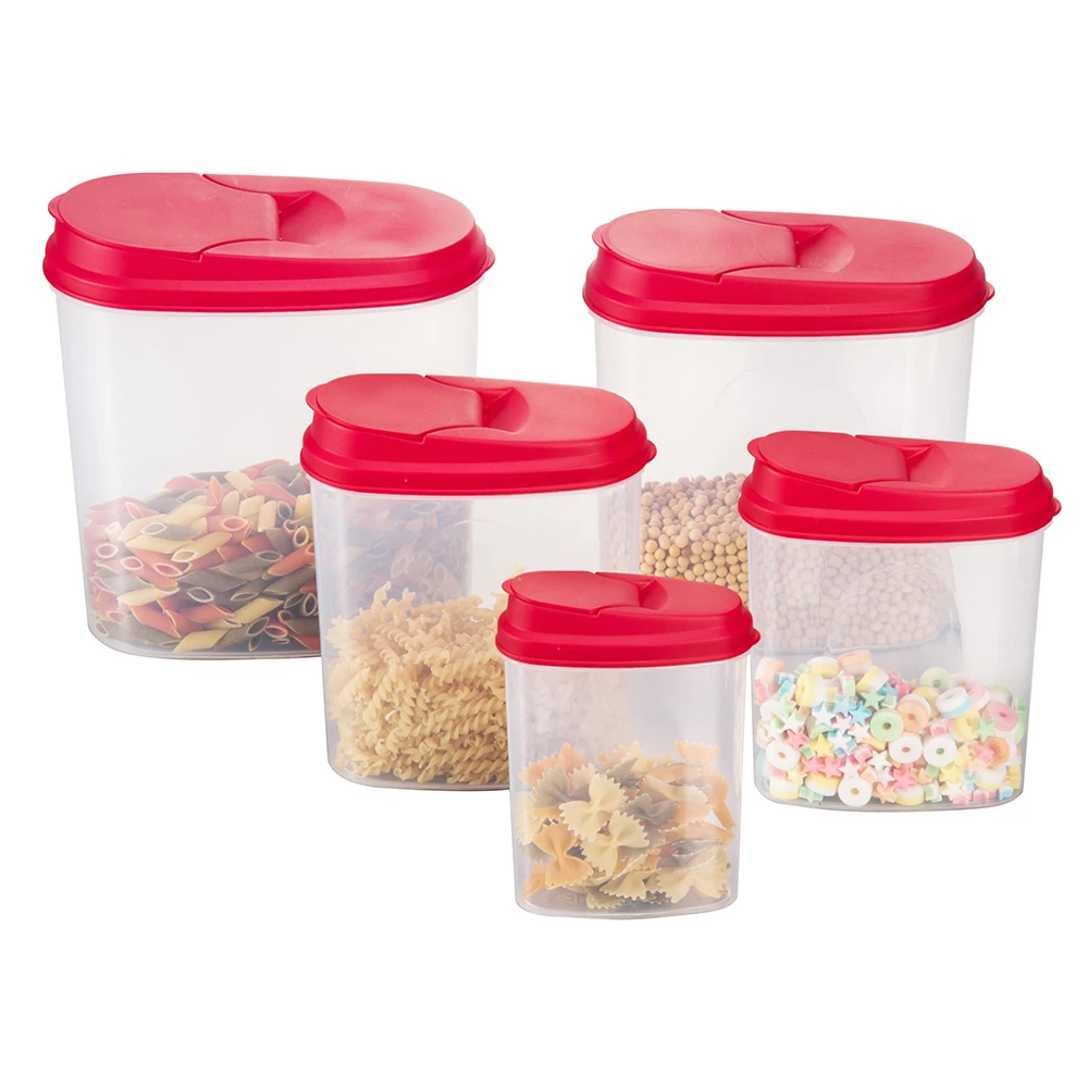 Houseware 5pcs nuts box storage cereal food dispenser plastic container set  for cereal, snacks and sugar