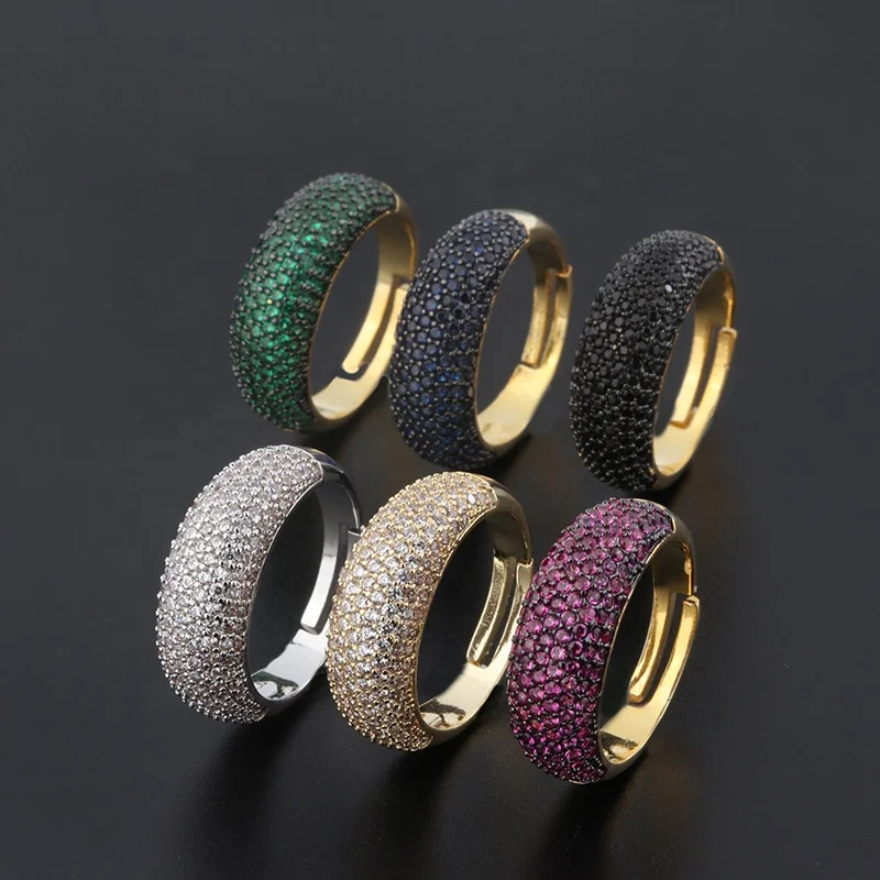 18K Gold Plated Pave Setting Ring Female New Pave Setting Color Zirconium 2-tone plating Live Open Ring