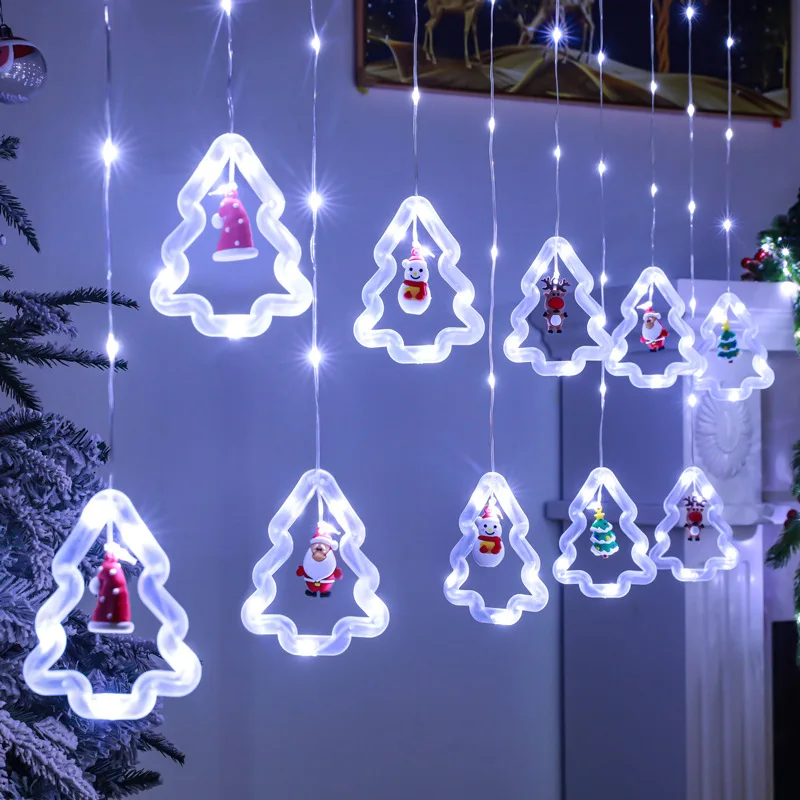 Christmas LED Light Suction Cup Chandelier Santa Claus Star Lights Holiday New Year Xmas Party Window Decor Lamp Battery Powered