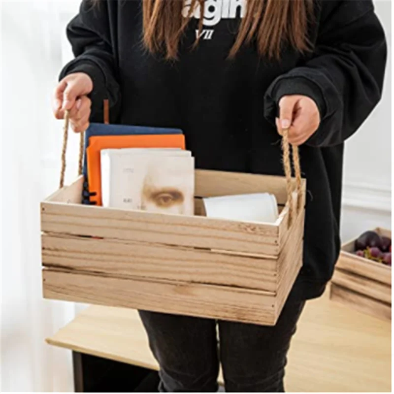 3-Piece Antique Paulownia Wood Carbonized Color For Storage Country Decoration Wooden Nesting Storage Box With Rope Handle