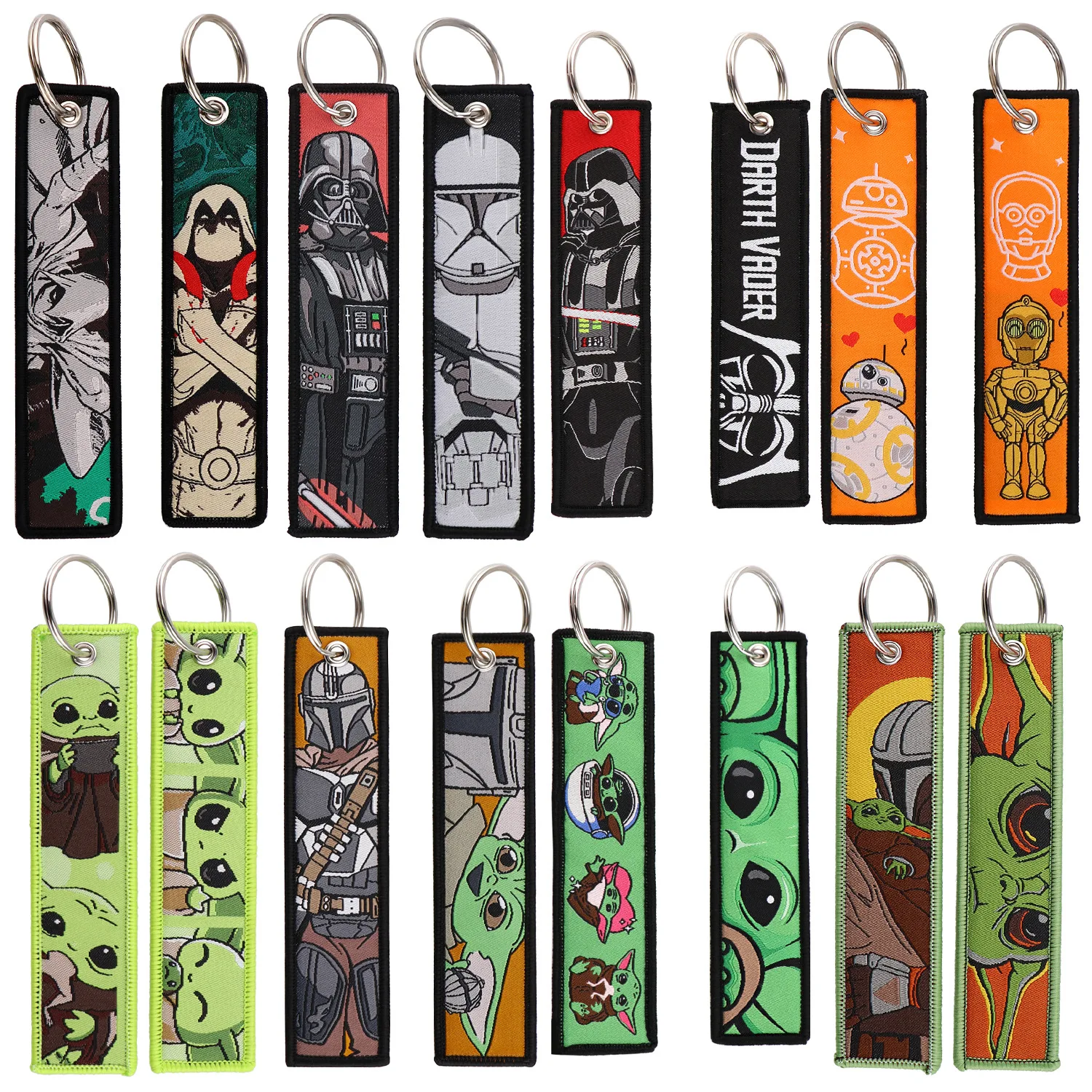 Anti-Lost Lanyards Cute Cartoon Baby Yoda Keychain Star Darth Vader Double Sided Embroidered Lanyard Custom War Woven Keychains