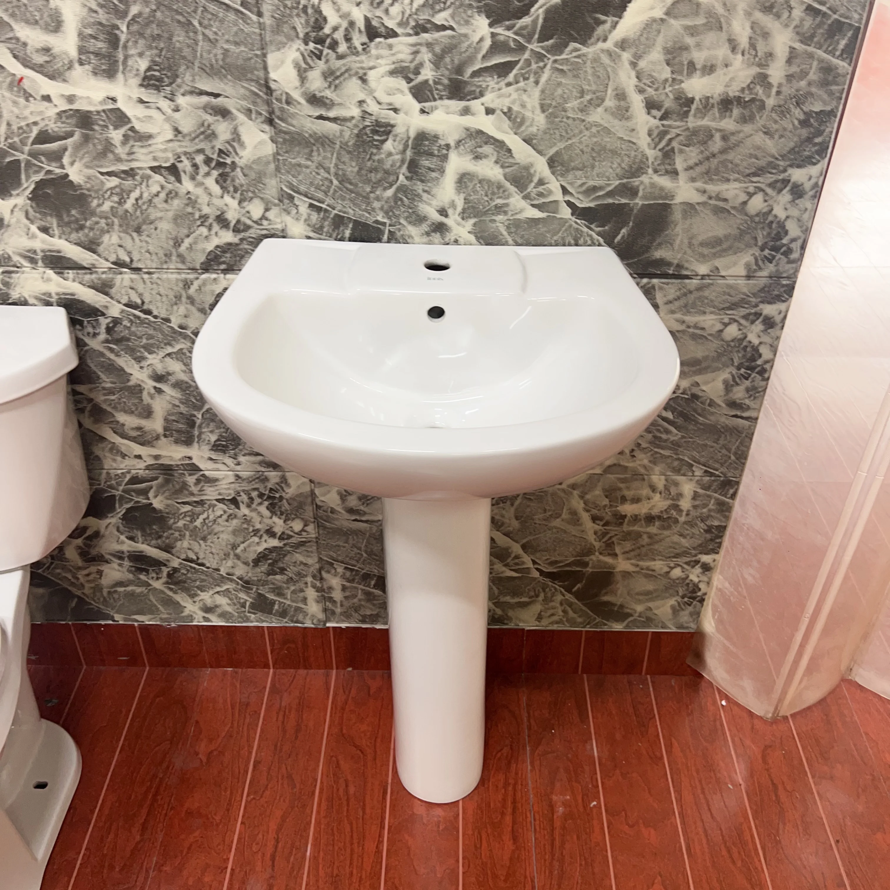 Wholesale economic cheap  sanitary ware wc bathroom ceramic pedestal basin sink and siphonic two piece toilet set