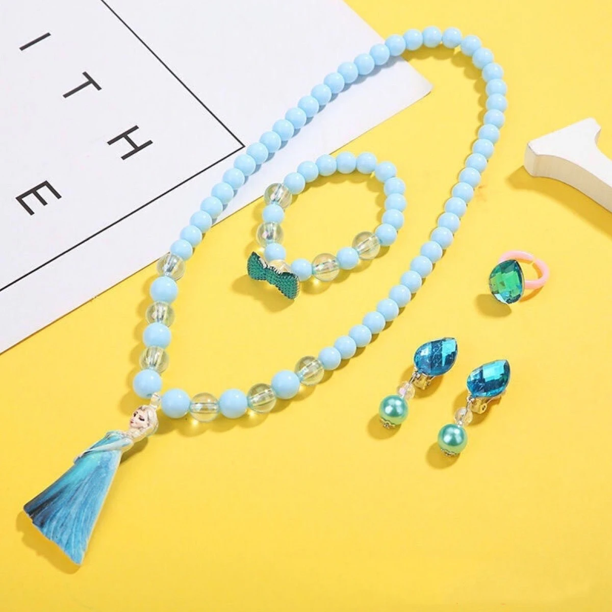 Fashion Frozen Gift Box Beads Toy Necklace Bracelet Ear Clip Set Decoration Children Jewelry Set For Girls