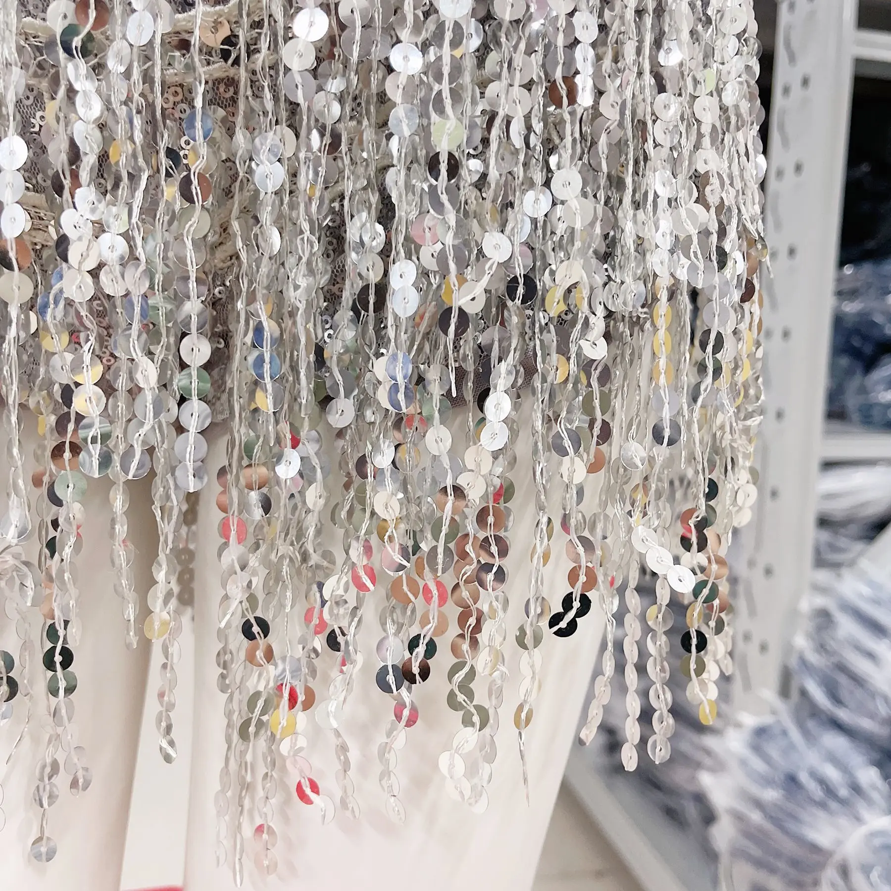 King Mcgreen start Hot selling Women Sequin Towel Bead Waist Chain Fringe Women Sexy Belly Dance Transparent Dresses