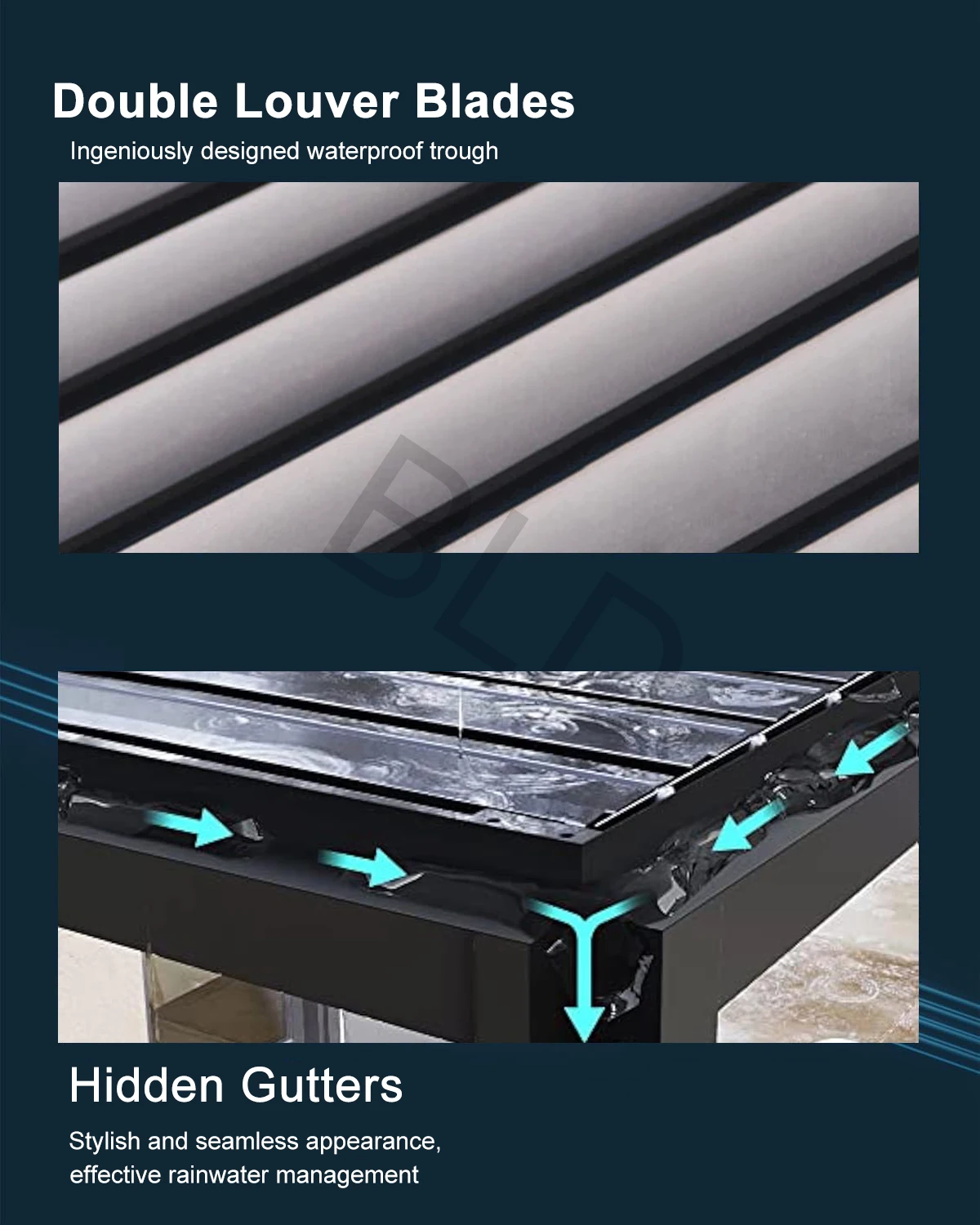 Luxury Modern Outdoor Pergola Aluminium Waterproof Louver Roof Metal Garden Gazebos with Electric Blinds and LED Lights