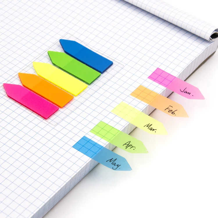 Plastic index PET Sticky notes Arrow Paper Mark, Semi-transparent Plastic Notes