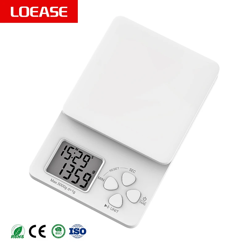 loease Guangdong zhongshan Custom plastic surface 5kg or 3kg or 1kg food  model K77 white color kitchen scale nutrit