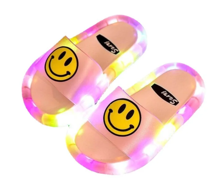 Красные светящиеся Детские Тапочки Tiktok, новая модель, нескользящая светящаяся обувь для девочек с мультяшным рисунком улыбки, оптовая продажа