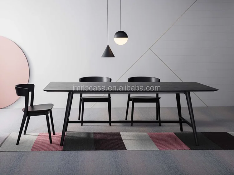 
Italy High Quality Black Solid Wood Dining Table On Sale European Simple Design Rectangular Dining Table For 6 People Hot Sale 