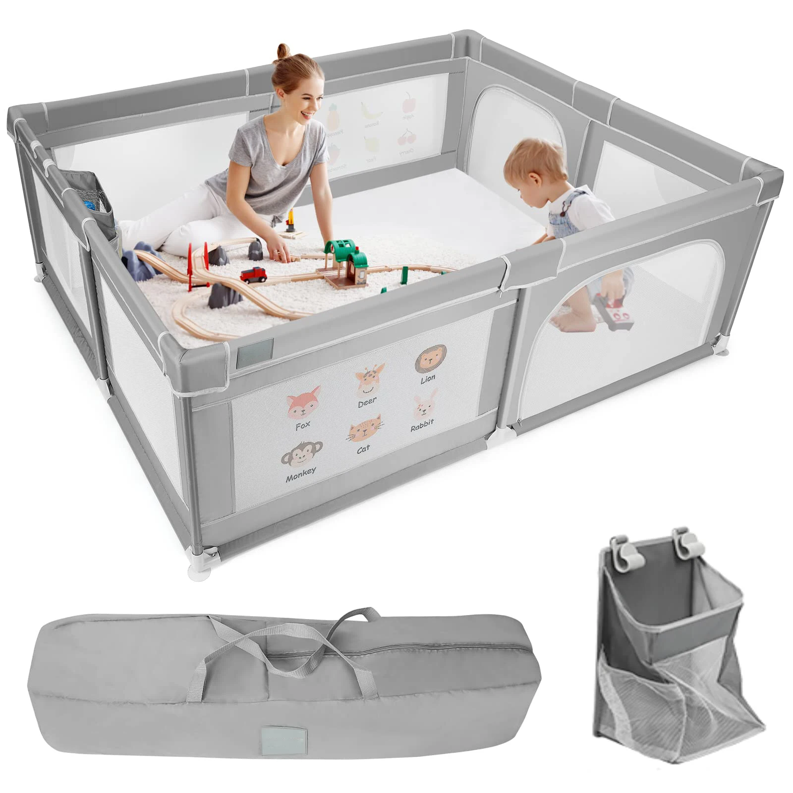 Kids Activity Center Breathable Safety Gate Playpen Baby Playpen Extra large playpen for babies and toddlers with Hanging Basket