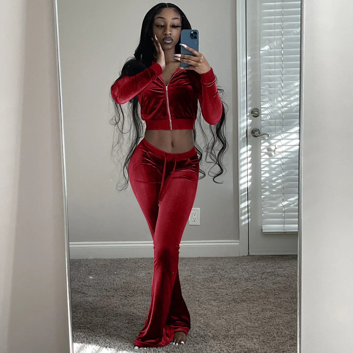 Tracksuit Women 2 Piece Set Custom Logo Fall Cotton Velour Polyester Reflective Luxury Slim Fit Fashion Ladies Black Tracksuit