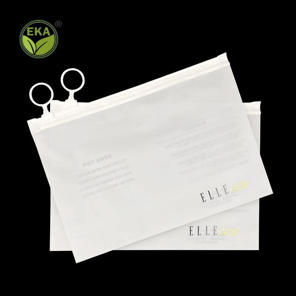 EKA Custom Logo Printing Slide Matte/ Frosted Biodegradable Zipper Plastic Bag Clear Clothing Tshirt Poly Zip Bag With Own Logo