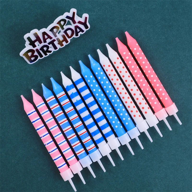 Happy wishes girlfriend custom packing logo Polka dot horizontal bar pattern printing spiral birthday candle with holders