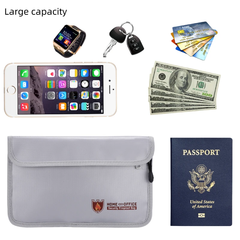 Fireproof Waterproof Two-Pocket Document Bag Zippers Secure Valuables Storage Pouch Cash File Fire Resistant Money Security