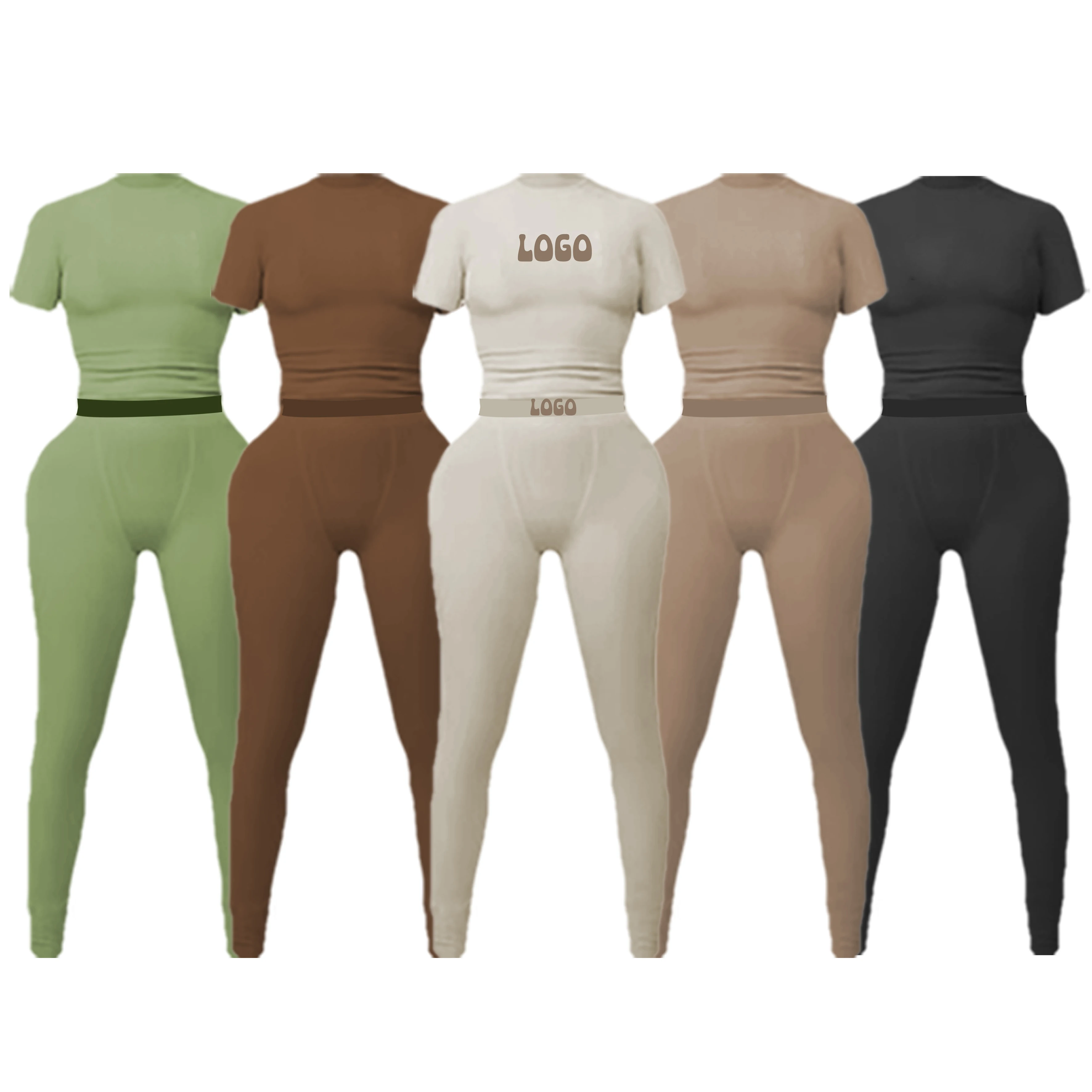 Fall wholesale vendor Cotton XS Short Sleeve Tshirt Legging Breathable 2 Piece comfy loungewear girl women sets with custom logo