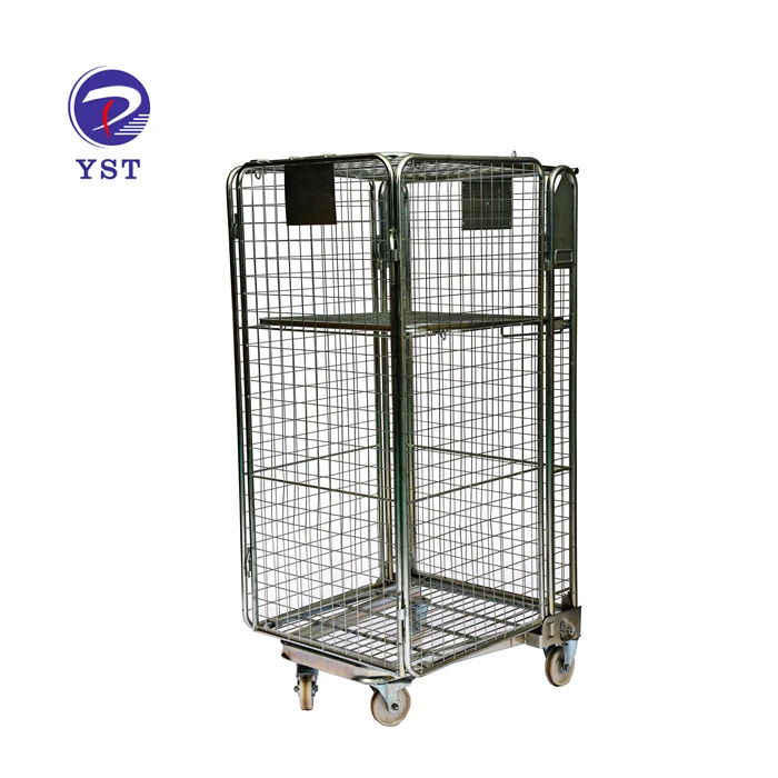 Warehouse foldable nesting metal wire mesh collapsible steel roll pallet container